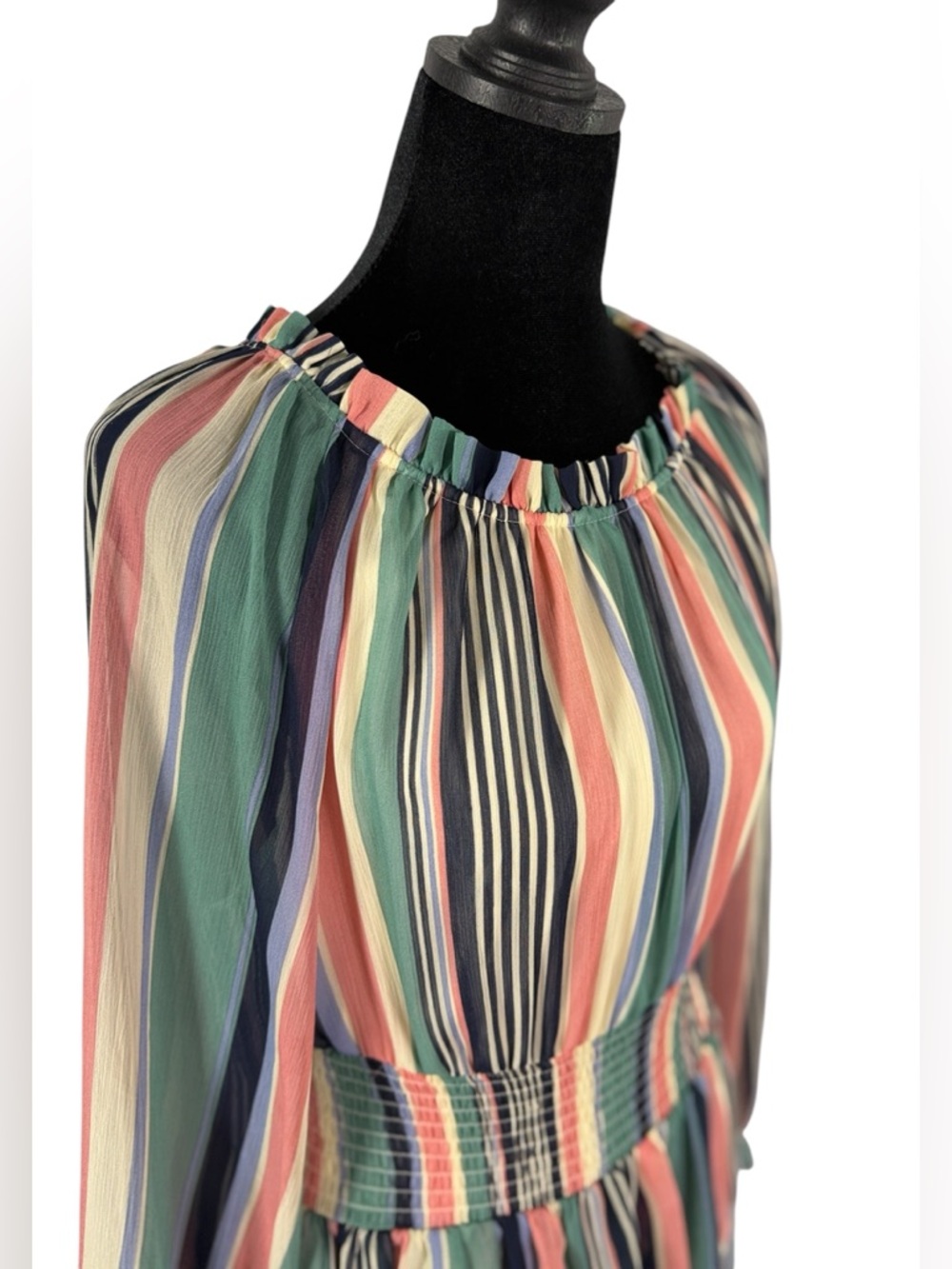 Cato EST. 1946 Striped Smock Waist Sheer Lined Tiered Dress Multi-Color Size M - Picture 7 of 9